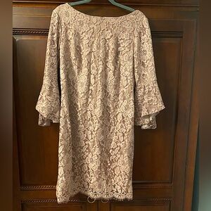Chetta B rose colored flounced sleeves lace party dress